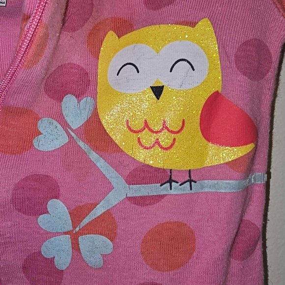 5/20 Petitlem Toddler Pink Polkadots and Owl print With Zipper Onesie Footies - Picture 2 of 6
